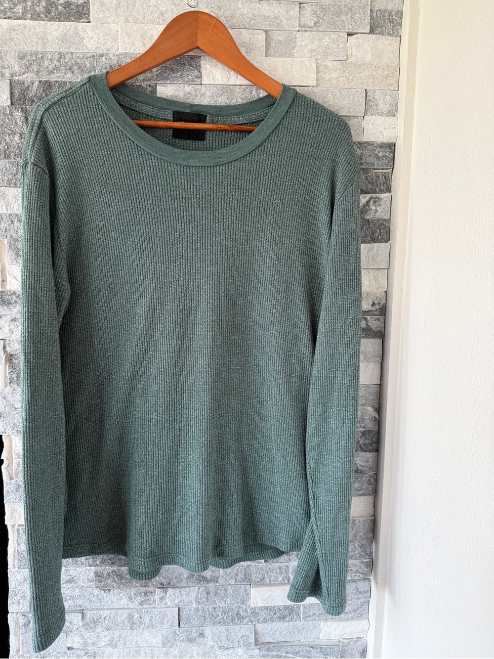 Women’s MONROW Ribbed Knit Long Sleeve Crewneck Shirt-Green-XL